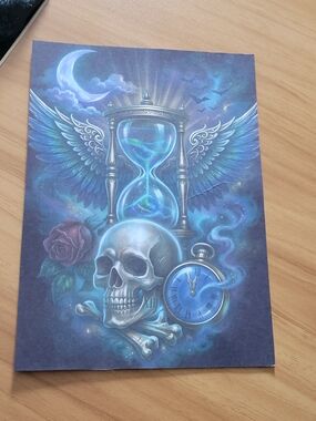 🌹New🌹Hand Crafted Blue Gothic Skull & Hourglass 4pc Pist Card Set